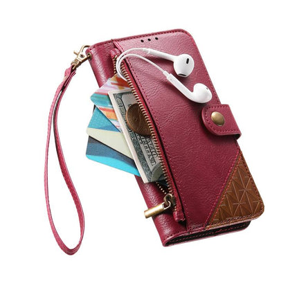 Splicing Zipper Wallet Vegan Leather Phone Case with Strap, For Samsung Galaxy S22+ 5G, For Samsung Galaxy S22 5G