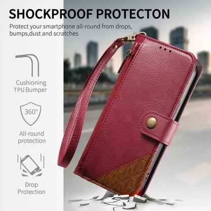 Splicing Zipper Wallet Vegan Leather Phone Case with Strap, For Samsung Galaxy S22+ 5G, For Samsung Galaxy S22 5G