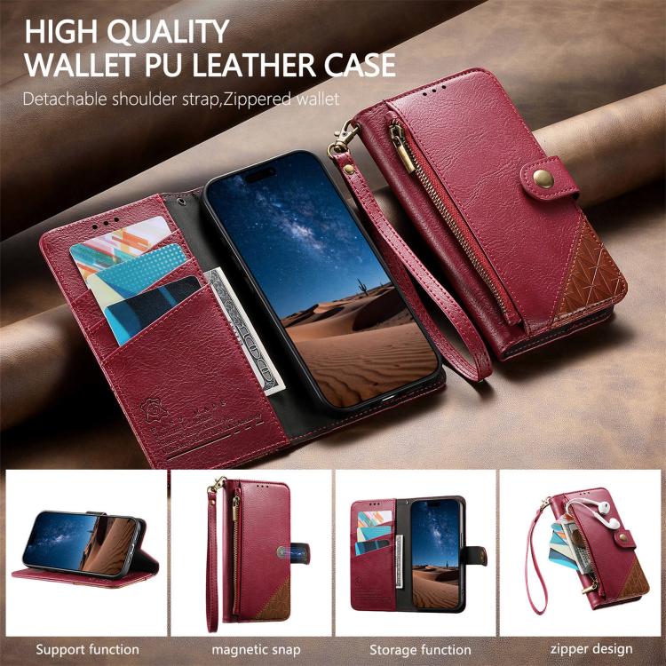 Splicing Zipper Wallet Vegan Leather Phone Case with Strap, For Samsung Galaxy S22+ 5G, For Samsung Galaxy S22 5G