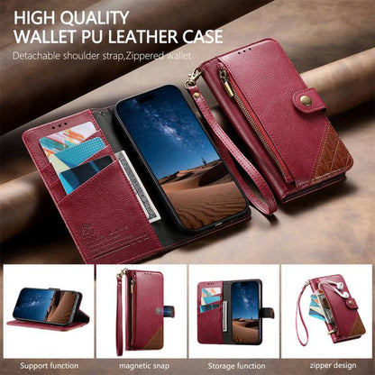 Splicing Zipper Wallet Vegan Leather Phone Case with Strap, For Samsung Galaxy S22+ 5G, For Samsung Galaxy S22 5G