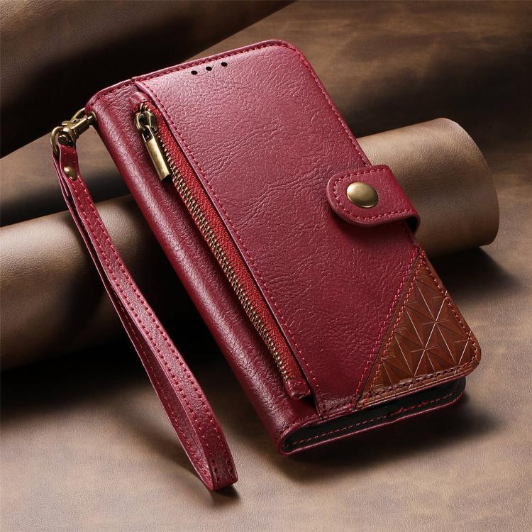 Splicing Zipper Wallet Vegan Leather Phone Case with Strap, For Samsung Galaxy S22+ 5G, For Samsung Galaxy S22 5G