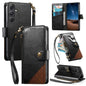 Splicing Zipper Wallet Vegan Leather Phone Case with Strap, For Samsung Galaxy S22+ 5G, For Samsung Galaxy S22 5G