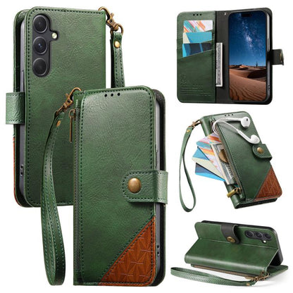 Splicing Zipper Wallet Vegan Leather Phone Case with Strap, For Samsung Galaxy S22+ 5G, For Samsung Galaxy S22 5G