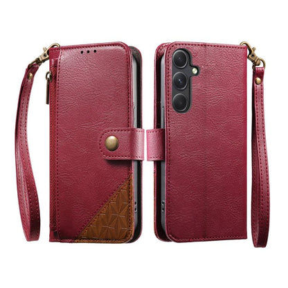 Splicing Zipper Wallet Vegan Leather Phone Case with Strap, For Samsung Galaxy A57 5G, For Samsung Galaxy A37 5G, For Samsung Galaxy S25 FE 5G, For Samsung Galaxy A17, For Samsung Galaxy A56 5G, For Samsung Galaxy A26 5G, For Samsung Galaxy A36 5G     ...