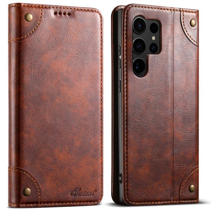 Suteni Baroque Calf Texture Buckle Wallet Leather Phone Case, For Samsung Galaxy S26+ 5G, For Samsug Galaxy S26 Ultra 5G, For Samsug Galaxy S26 5G, For Samsug Galaxy S25 5G, For Samsung Galaxy S25+ 5G, For Samsug Galaxy S25 Ultra 5G