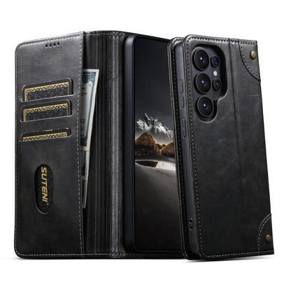 Suteni Baroque Calf Texture Buckle Wallet Leather Phone Case, For Samsung Galaxy S26+ 5G, For Samsug Galaxy S26 Ultra 5G, For Samsug Galaxy S26 5G, For Samsug Galaxy S25 5G, For Samsung Galaxy S25+ 5G, For Samsug Galaxy S25 Ultra 5G