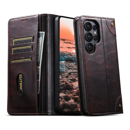Suteni Baroque Calf Texture Buckle Wallet Leather Phone Case, For Samsung Galaxy S26+ 5G, For Samsug Galaxy S26 Ultra 5G, For Samsug Galaxy S26 5G, For Samsug Galaxy S25 5G, For Samsung Galaxy S25+ 5G, For Samsug Galaxy S25 Ultra 5G