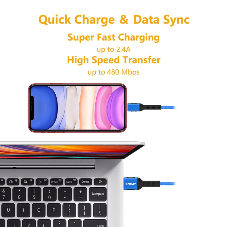 ENKAY ENK-CB203 Cloth Weaving Thread USB to 8 Pin Data Transfer Charging Cable