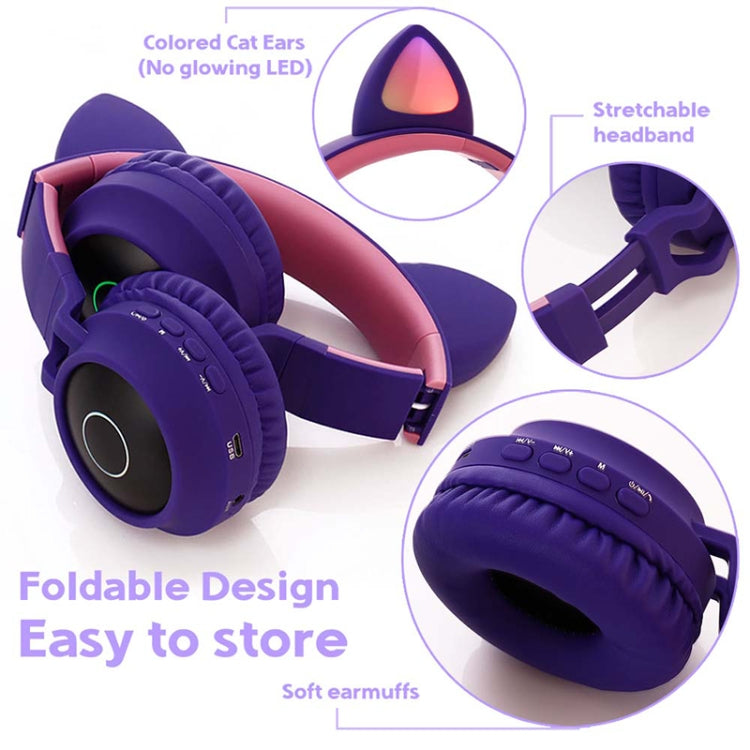 Cute Cat Ear Bluetooth 5.0 Headphones Foldable On-Ear Stereo Wireless Headset Headphone with Mic / LED Light / FM Radio / TF Card
