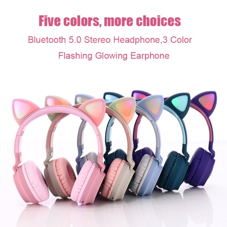 Cute Cat Ear Bluetooth 5.0 Headphones Foldable On-Ear Stereo Wireless Headset Headphone with Mic / LED Light / FM Radio / TF Card