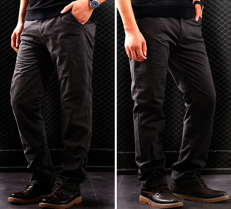 Black, grey, and green cotton work pants by dealonline.nz in sizes 30 to 35, showing front view with multiple color options.
