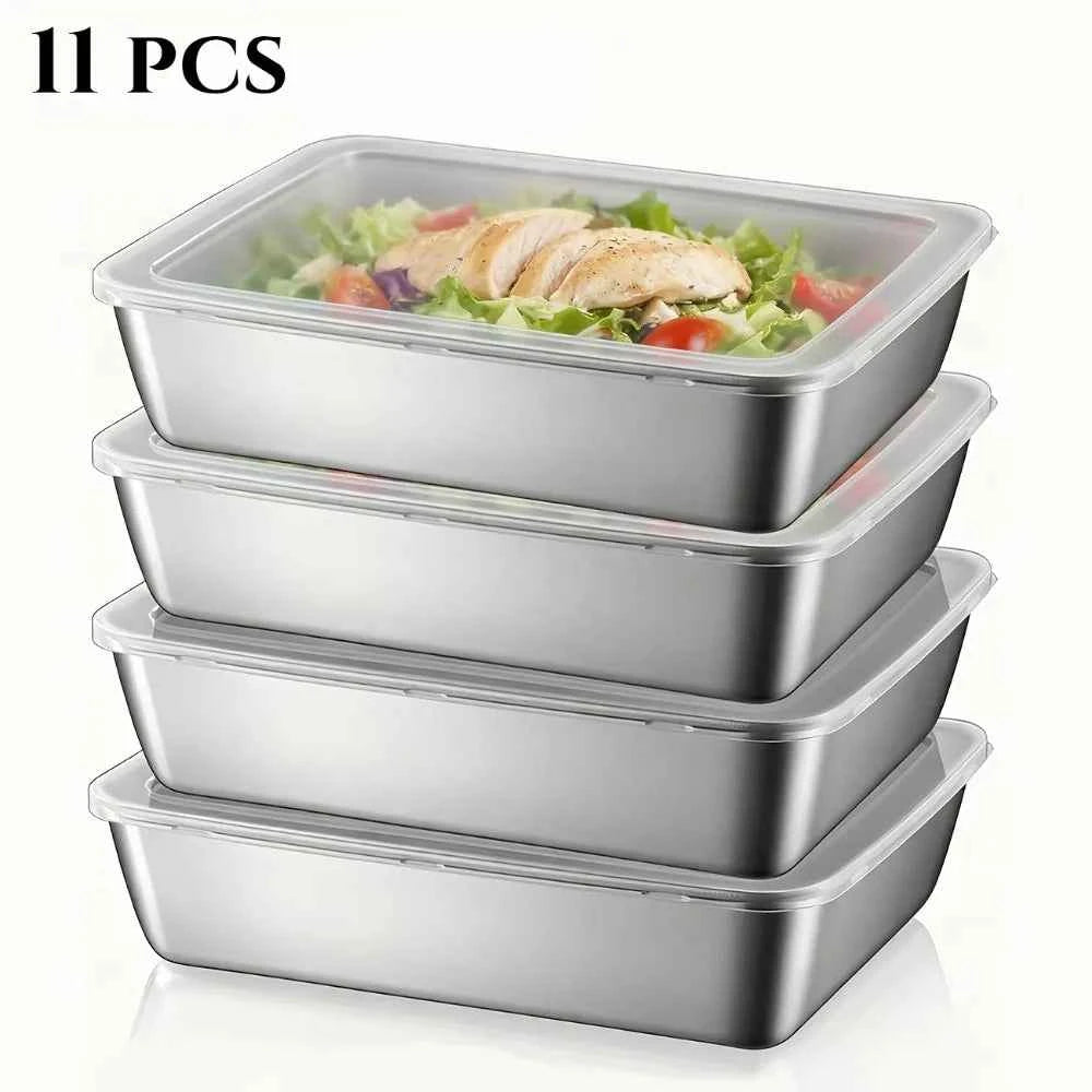 11-Piece Stainless Steel Food Containers with Lids