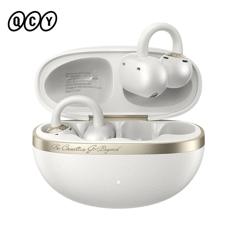 QCY CT06 Open Ear Wireless Earbuds with 4-Mic Calls and Bass Boost - Bluetooth 6.0 Clip-On Sports Headphones with 35 Hours Playtime - ShopHub