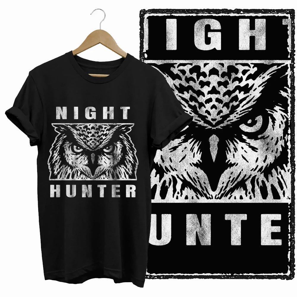 COOLMIND Black Owl Graphic Cotton T-Shirt | Women's Relaxed Fit
