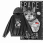 Night Prowler Cat Graphic Acid-Washed Black Hoodie