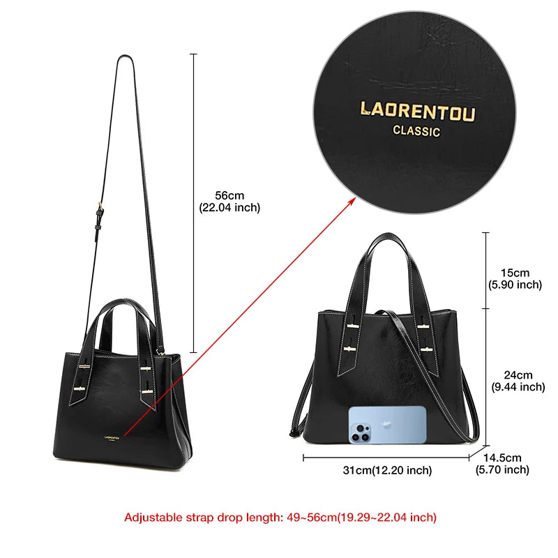 High Quality Women Split Leather Handbag Fashion Workplace Big Capacity Tote Bag Commuter Crossbody Shoulder Bags Mother's Gift