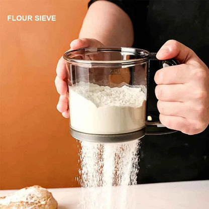 Manual Flour Sifter Sieve Hand Press Transparent Filter Kitchen Accessories Gadgets Tools Baking Home Camping Picnic Food Gear