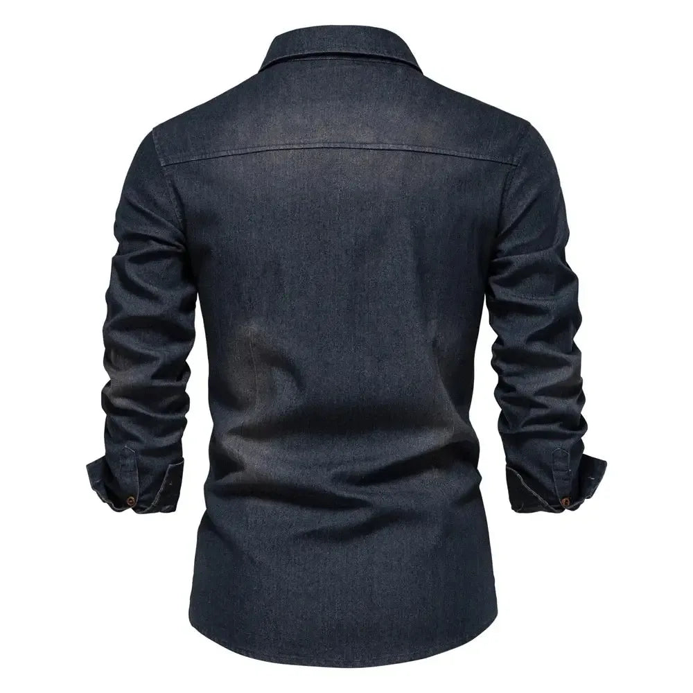 AIOPESON Elastic Cotton Denim Shirts - ShopHub