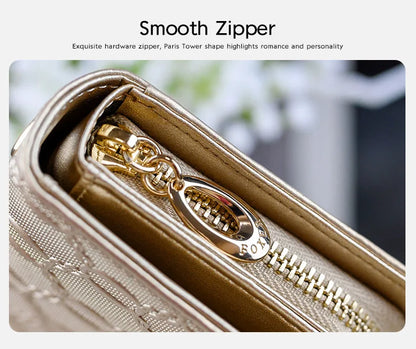 FOXER Split Leather Women's Long Wallet in Gold