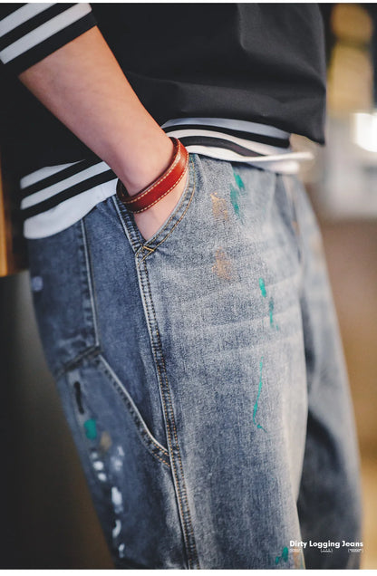 Maden Light Blue Splash-ink Graffiti Jeans