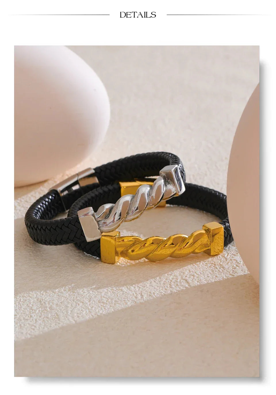 65mm Leather Metal Twisted Chain Handmade Wide Bracelet Bangle - ShopHub