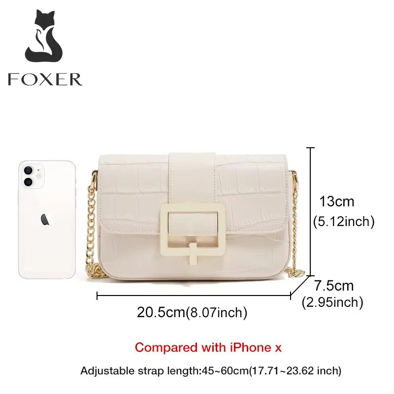 FOXER Split Leather Fashion Women Shoulder Bag Lady Crossbody Handbag Gift for Wife, Girlfriend