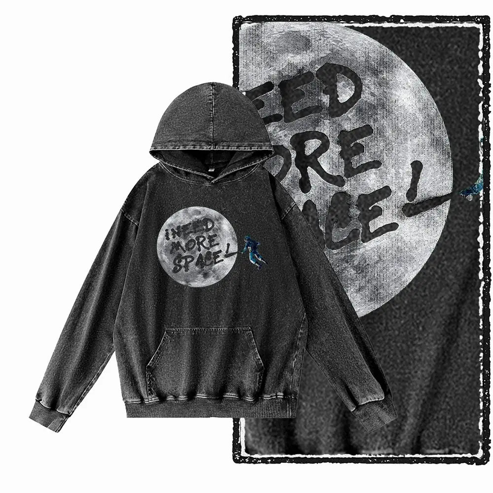 Orbit Runner Astronaut Acid-Washed Black Hoodie