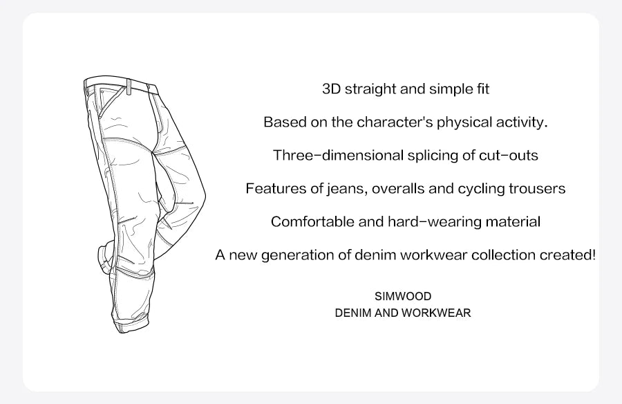 SIMWOOD 2026 Spring New Draping Motorcycle Riding Jeans Men 10oz Fashion Denim Trousers