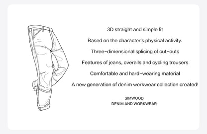SIMWOOD 2026 Spring New Draping Motorcycle Riding Jeans Men 10oz Fashion Denim Trousers