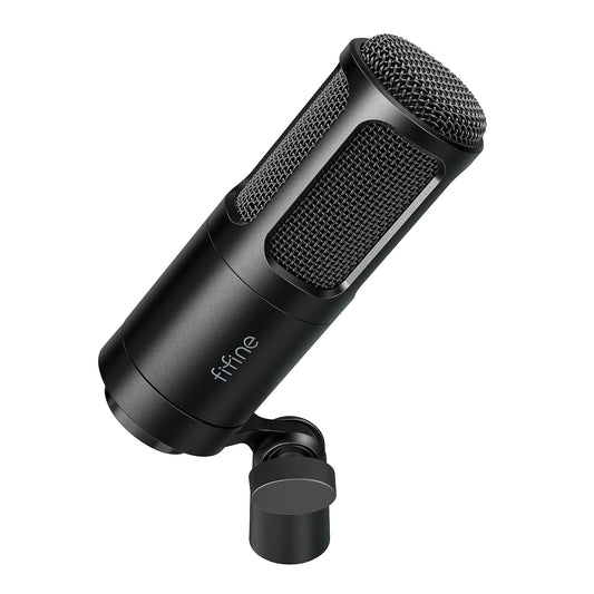 FIFINE K669D XLR dynamic microphone with black body and grille, ideal for professional audio recording and live sound applications.