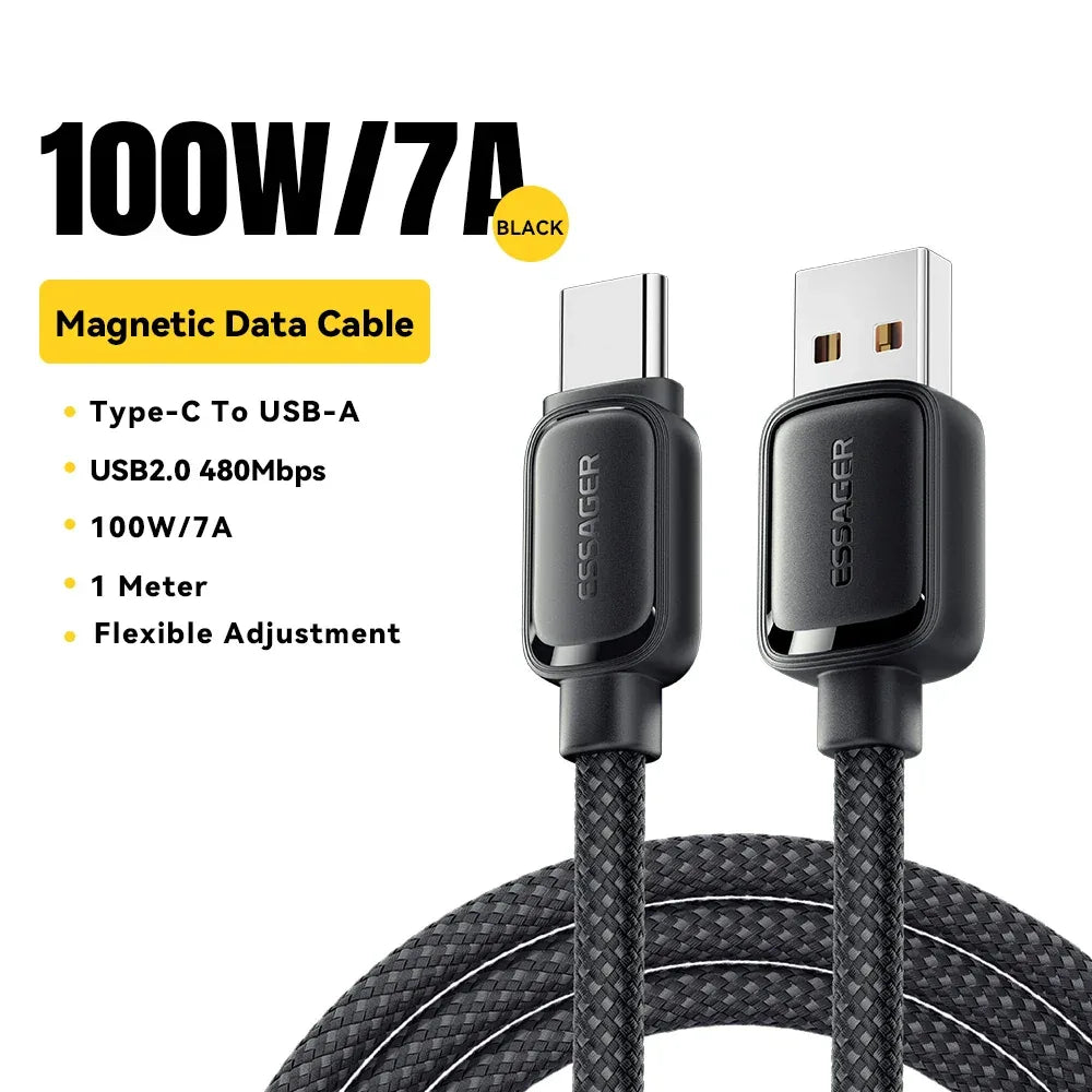 Essager 100W Magnetic Anti Winding Type C Cable PD Fast Charge Cord Wire For iPhone 17 16 15 14 Pro Max iPad Macbook Air Samsung - ShopHub