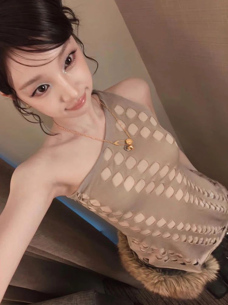 Kliou Irregular Hollow Shape Tank Top