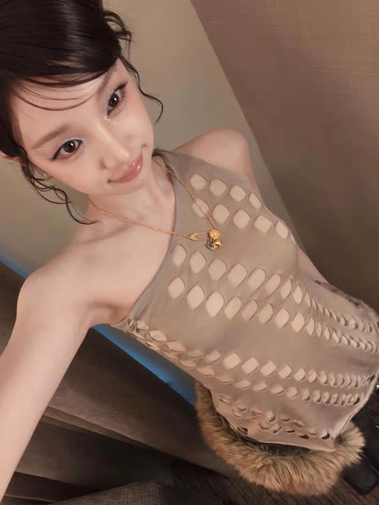 Kliou Irregular Hollow Shape Tank Top