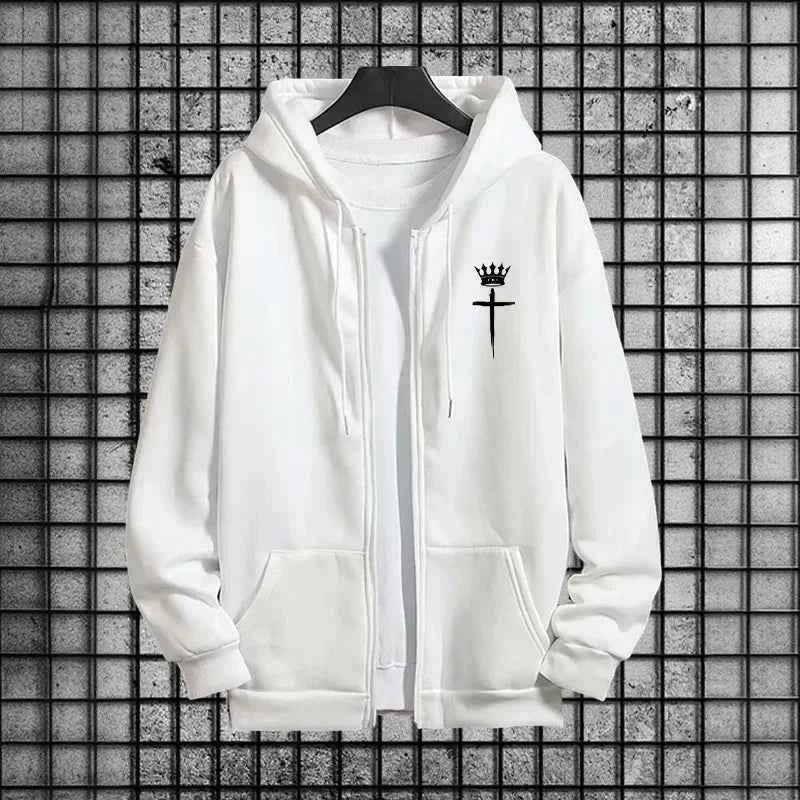 Cross Crown Tracksuit for Men – 2 Piece Zipper Hoodie and Sweatpants Urban Streetwear for Autumn & Winter Casual Sportswear