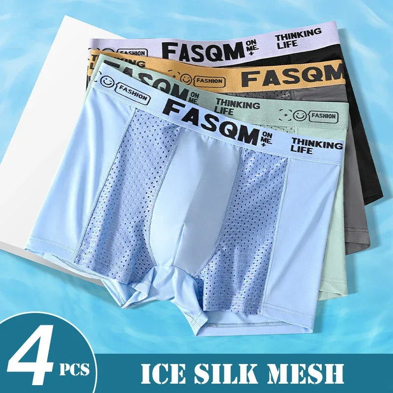 Men's 4 Pack Mesh Ice Silk Boxer Shorts - ShopHub