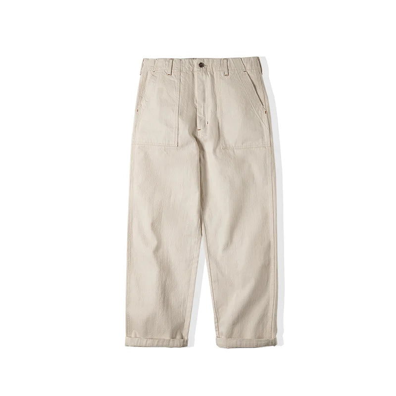 Maden Men's Vintage 11.2oz White Cottonseed Hull Jeans Casual Baggy Fit Straight Trousers for Spring and Fall Chino Cargo Pants