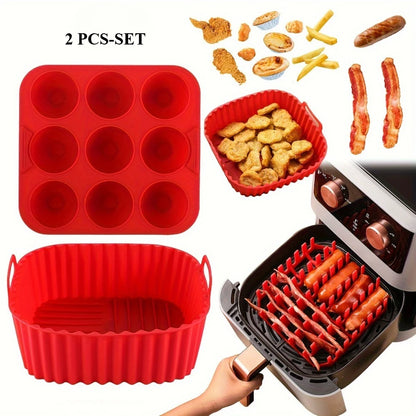 Premium Silicone Air Fryer Set - 9-Hole Cake Mold