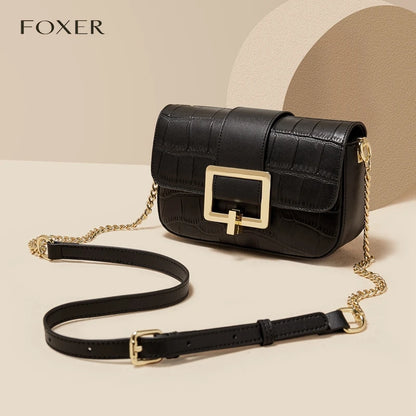 FOXER Split Leather Fashion Women Shoulder Bag Lady Crossbody Handbag Gift for Wife, Girlfriend