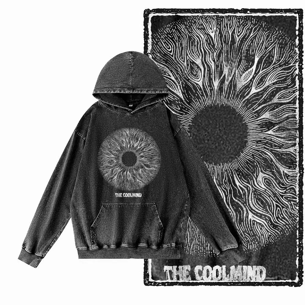 G12 Acid-Washed Black Streetwear Graphic Hoodie