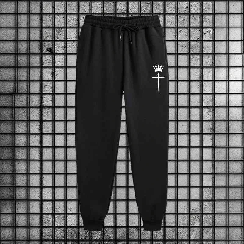 Cross Crown Tracksuit for Men – 2 Piece Zipper Hoodie and Sweatpants Urban Streetwear for Autumn & Winter Casual Sportswear