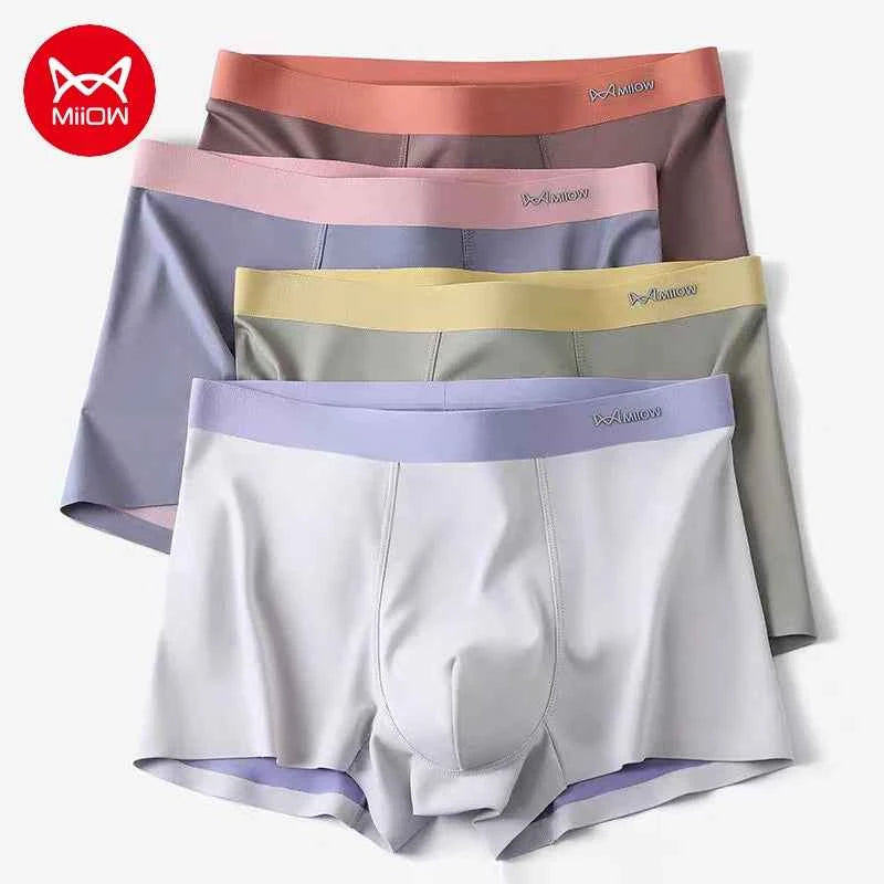MiiOW 3Pcs Silky Summer Men Underwear Cotton Antibacterial Crotch Men's Panties Seamless Breathable Man Boxers Briefs Underpants