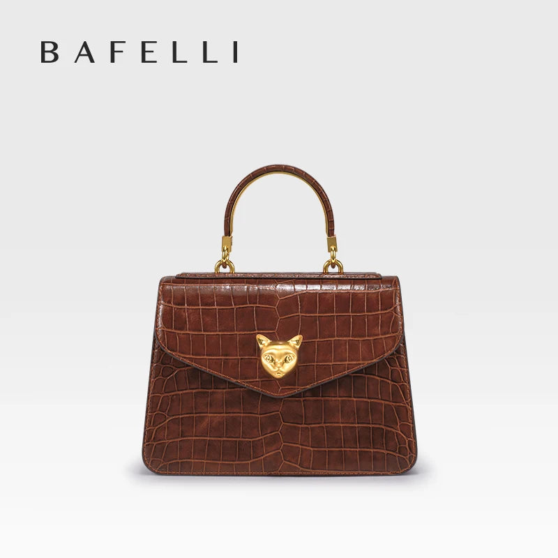 BAFELLI Crocodile-Pattern Leather Business Flap Bag