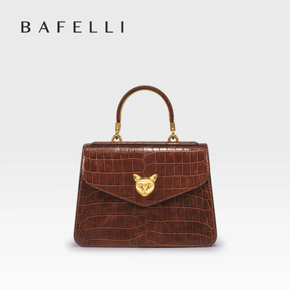 BAFELLI Crocodile-Pattern Leather Business Flap Bag