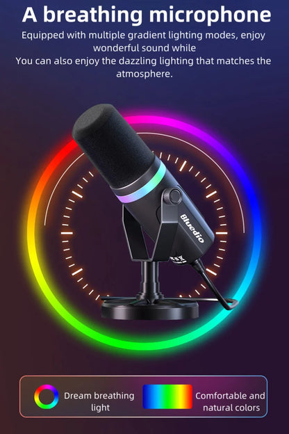 Bluedio S3000 Microphone - USB/XLR Dynamic Mic for Gaming, Streaming, and PS5/4 with Headphone Jack, RGB, and Mute Function