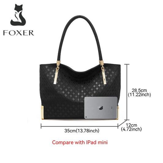 FOXER Genuine Leather Lady's Handbag Elegant Luxury Design Women Shoulder Bag Large Capacity Tote Bag Best Gift for Mom,Wife