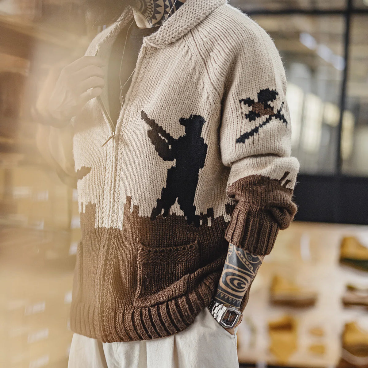 MADEN Heritage Embroidered Zip-Up Cardigan