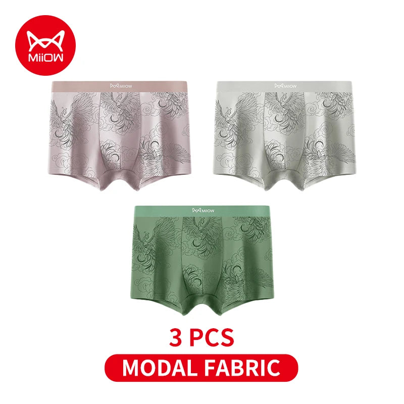 MiiOW Modal Men Underwear - 3Pcs Silky Skin-friendly Breathable Antibacterial Boxers