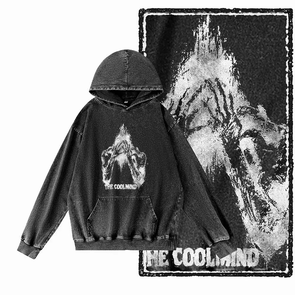 G12 Acid-Washed Black Streetwear Graphic Hoodie