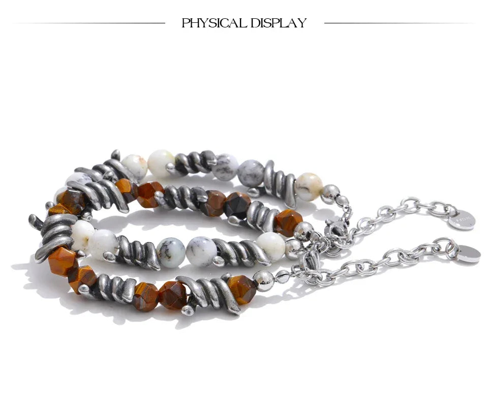 Natural Jade Tiger Stone Chain Men's Bracelet - ShopHub