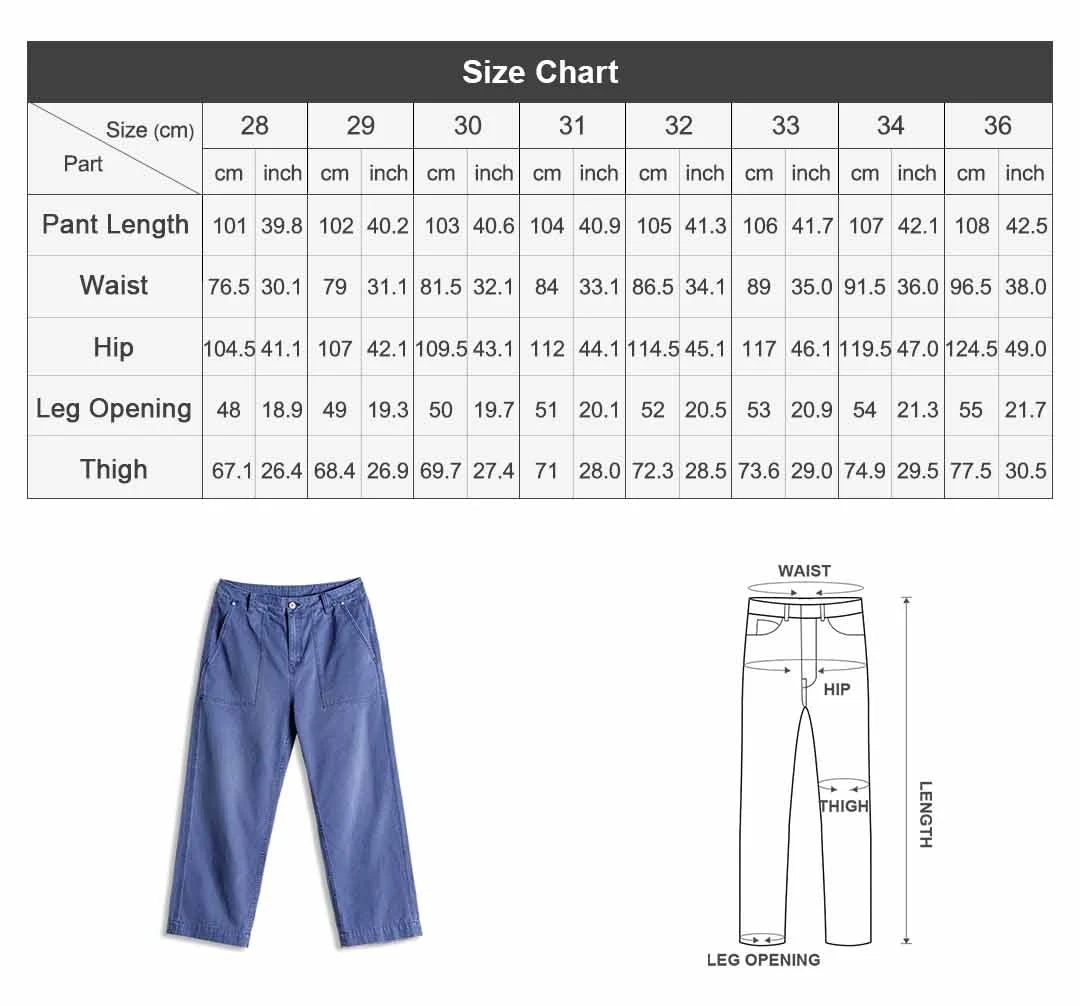 Maden Men‘s Vintage Washed Denim Jeans Blue Cotton Canvas Workwear Zipper Pants Loose Fit Casual Trousers for Spring and Autum